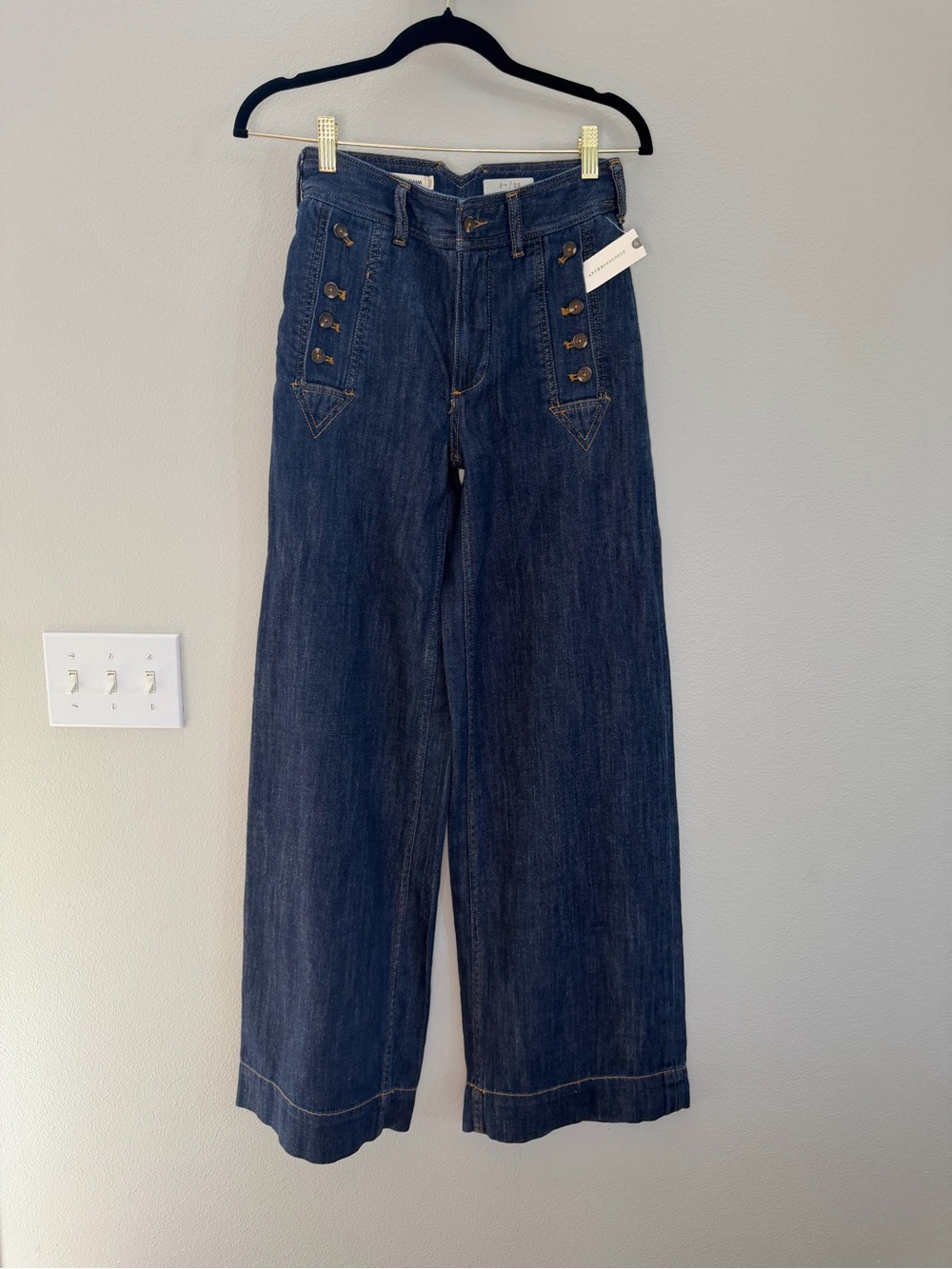 Anthropologie Dark Blue Wide-Leg Sailor Jeans